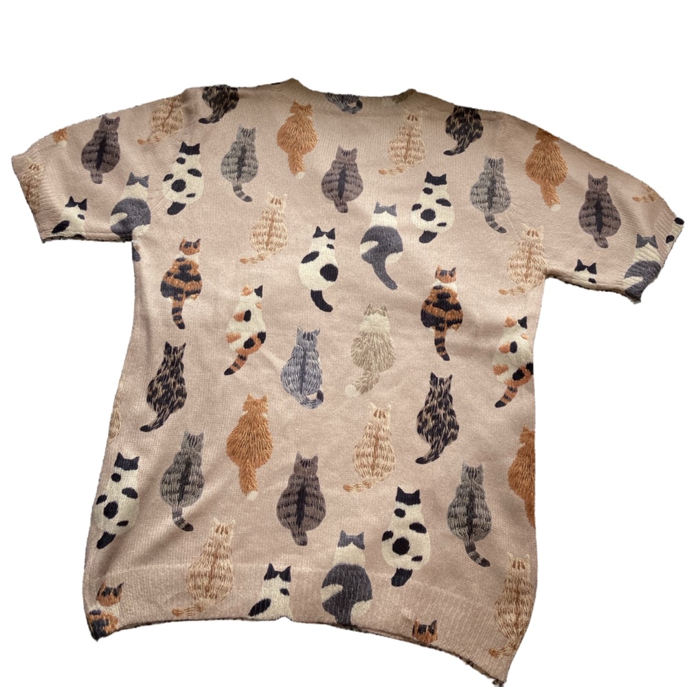 Cat Print Lightweight Knit Sweater | Size S | Kawaii Cottagecore Pet Lover Gift - Picture 2 of 9